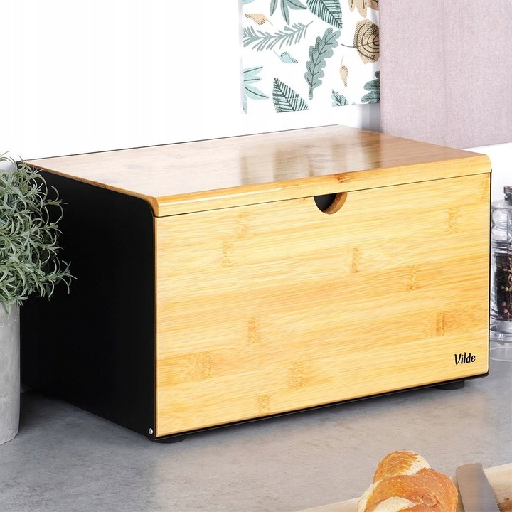 Chlebak METALOWY drewniany pojemnik zamykany na pieczywo chleb bułki czarny