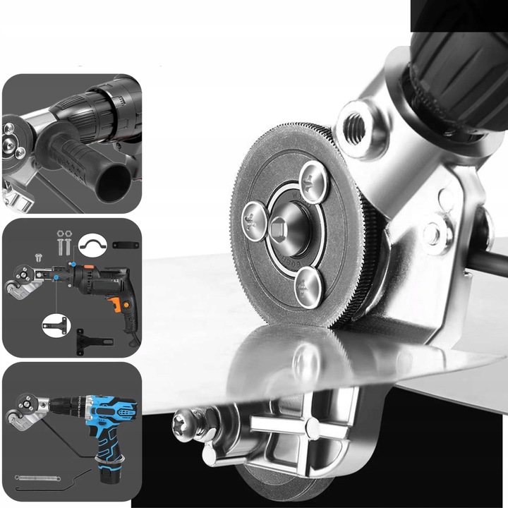 ADAPTER DO CIĘCIA BLACHY NA WIERTARKĘ WKRĘTARKĘ UNIWERSALNE NOŻYCE DO