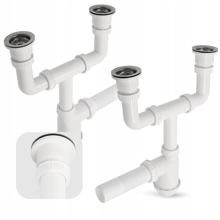 Syfon Zlewu DWUKOMOROWEGO 50 mm Odpływ PODWÓJNY Zlewozmywaka Sitko Manua W2