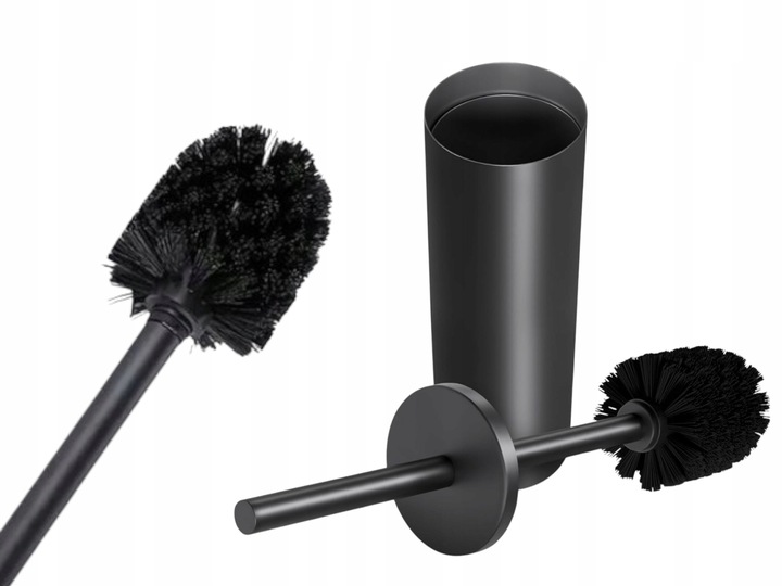 SZCZOTKA TOALETOWA WC STOJĄCA STALOWA CZARNA ZAMYKANA