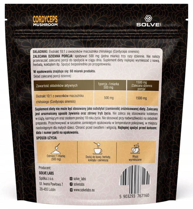 SOLVE LABS Cordyceps Maczużnik Chiński 10:1 proszek 30g