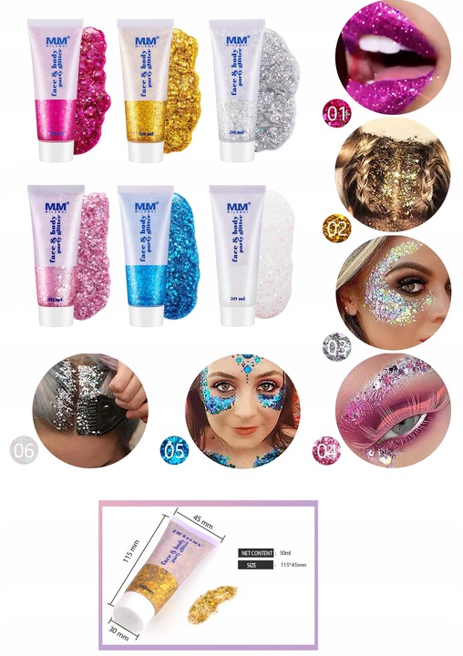 Żel brokatowy hologram brokat do twarzy 50ml Nr1