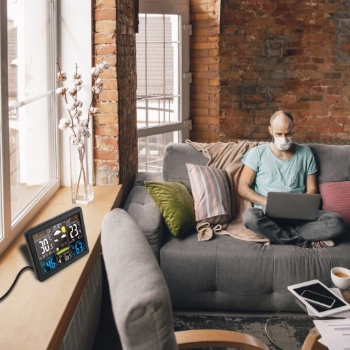 BEZPRZEWODOWA STACJA POGODY LCD POGODOWA HIGROMETR BAROMETR DCF + CZUJNIK