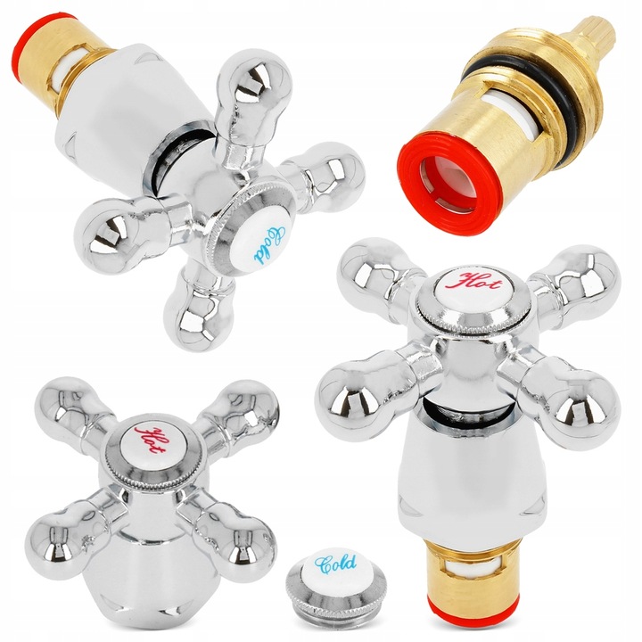 2X POKRĘTŁO KUREK UCHWYT BATERII KRANU RETRO POKRĘTŁA GŁOWICE