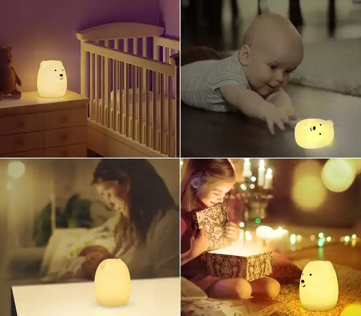 SILIKONOWA LAMPKA NOCNA MIŚ MISIO DLA DZIECI DZIECKA KOLOROWA LED RGB PILOT