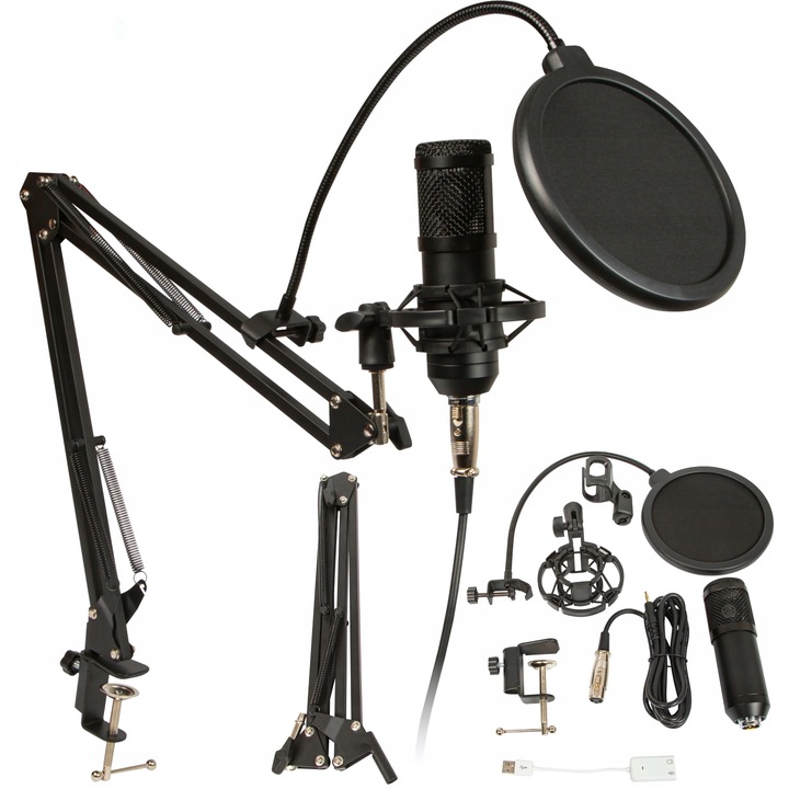MIKROFON STUDYJNY USB JACK POJEMNOŚCIOWY GAMINGOWY ZESTAW POP FILTR STATYW