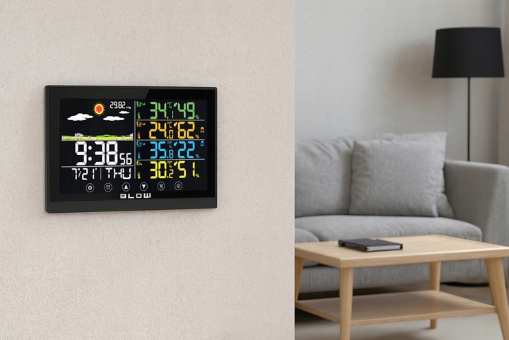 STACJA POGODY BEZPRZEWODOWA POGODOWA METEO TERMOMETR ZEGAR BUDZIK
