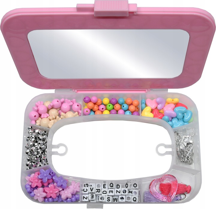 ZESTAW DO TWORZENIA BIŻUTERII BRANSOLETEK KORALIKI KUFEREK Z LUSTERKIEM