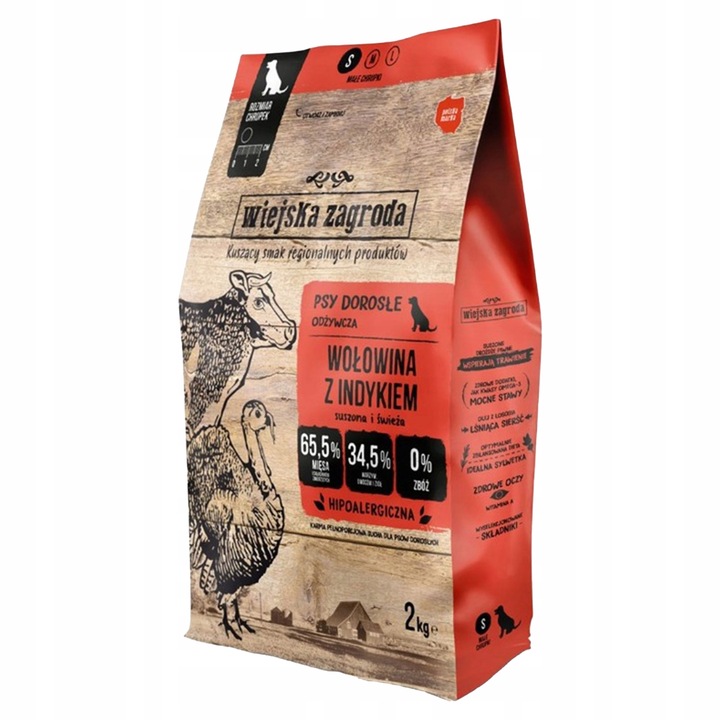 Wiejska Zagroda Karma sucha dla psa WOŁOWINA INDYK WARZYWA Małe rasy S 2kg