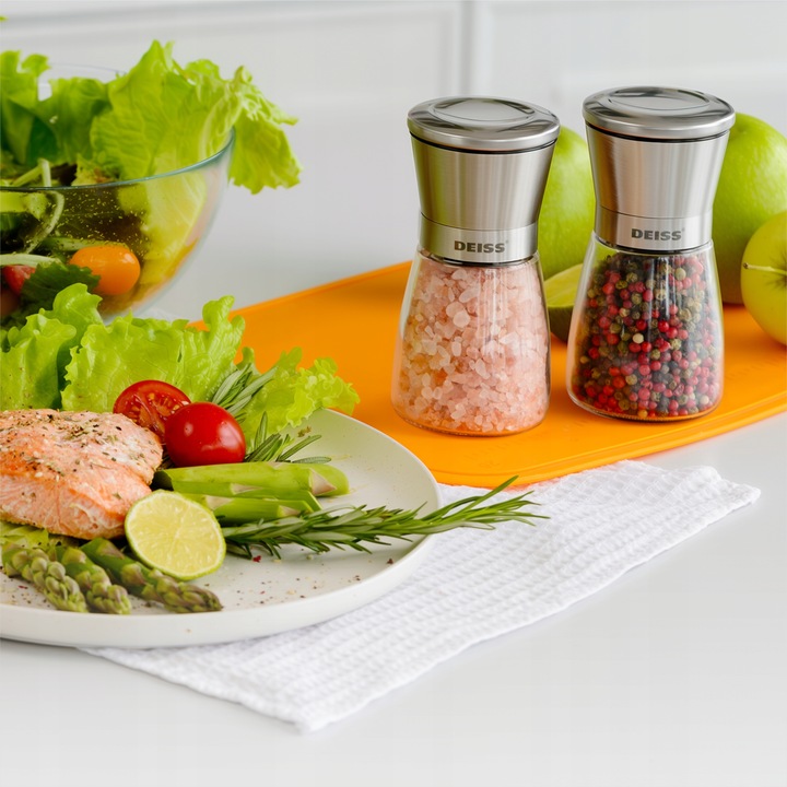 Deiss PRO Zestaw młynków do pieprzu i soli, 2 ręczne młynki i mały lejek