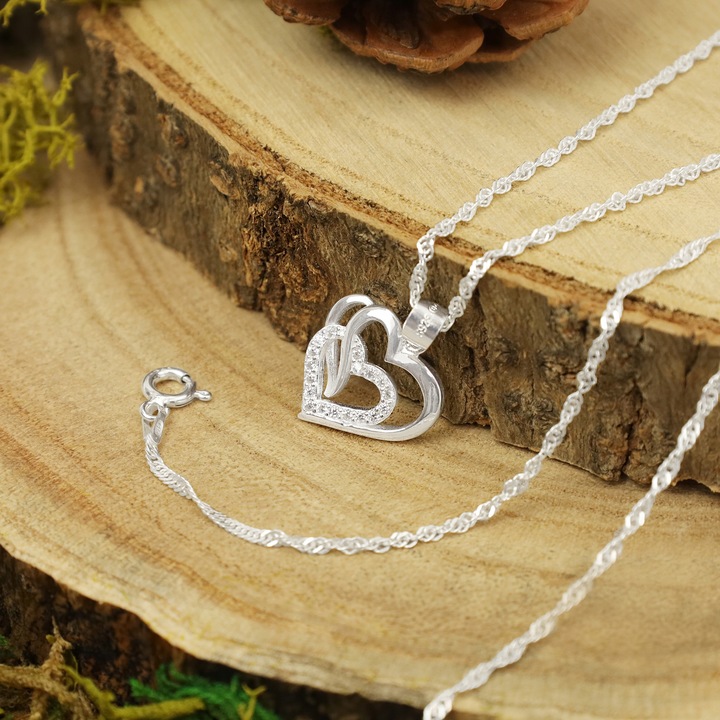 SREBRNY NASZYJNIK SINGAPUR CELEBRYTKA Z SERDUSZKIEM 925 + RÓŻA WIECZNA LED