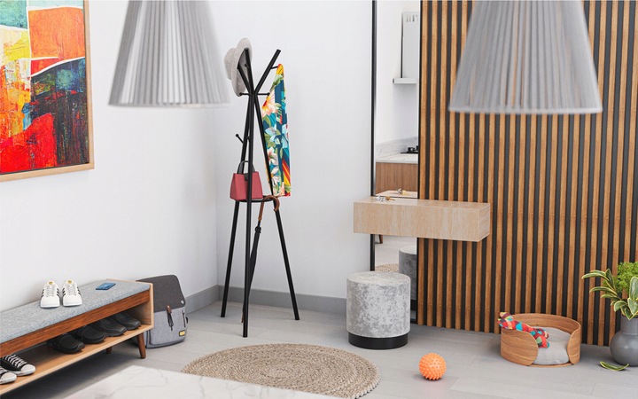 Wieszak stojak na ubrania MARK ADLER stojący stalowy 9 haczyków czarny