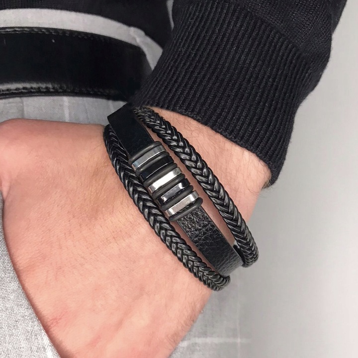 BRANSOLETKA MĘSKA SKÓRZANA CZARNA MOCNA NA PREZENT REGULOWANA PREMIUM LOVLY