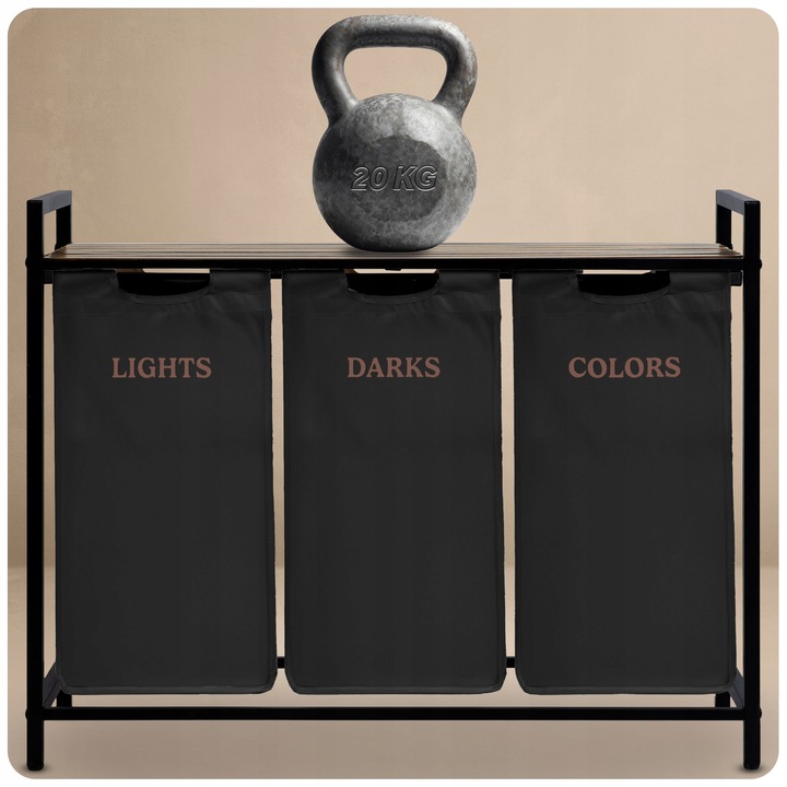 KOSZ NA PRANIE TRZYKOMOROWY BIELIZNĘ DUŻY POJEMNIK Z POKRYWĄ 3 KOMORY