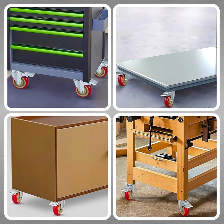 KÓŁKA OBROTOWE 75mm 200kg Z HAMULCEM GUMOWE ZESTAW JEZDNY WÓZKA 4 SZT