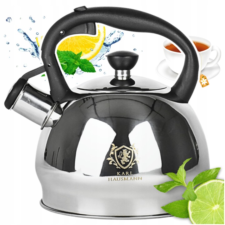 CZAJNIK STALOWY na GAZ 1,8L SREBRNY z GWIZDKIEM +RĄCZKA INDUKCJA STAL