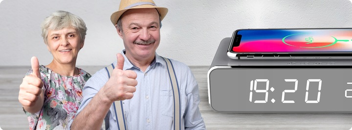 BEZPRZEWODOWA INDUKCYJNA ŁADOWARKA QI CYFROWY ZEGAR BUDZIK TERMOMETR