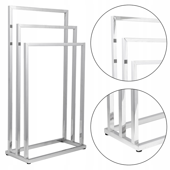 Stojak wieszak łazienkowy na ręczniki chrom stojący 3 ramienny YOKA
