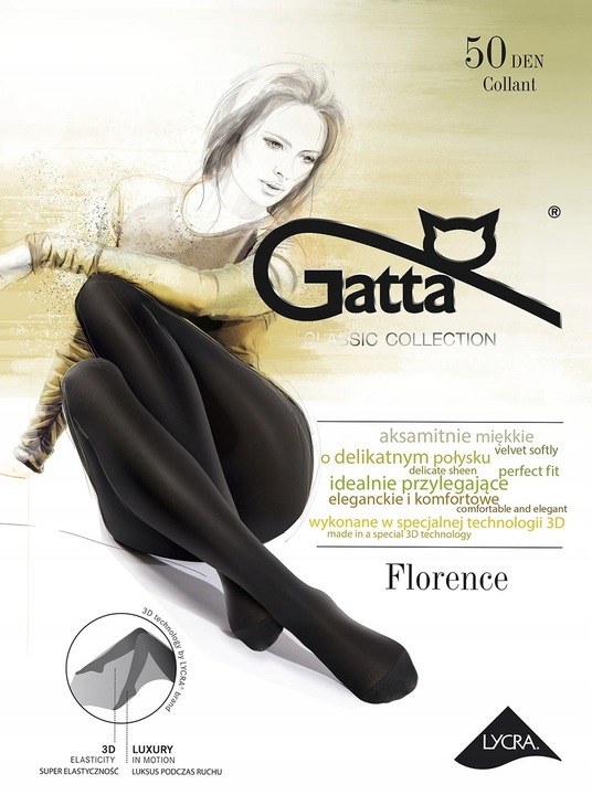 Gatta rajstopy 3D Florence 50 den lycra nero 4-L