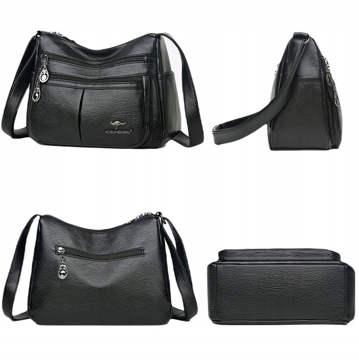 TOREBKA DAMSKA SKÓRZANA NA RAMIĘ TORBA CZARNA POJEMNA MIEJSKA DUŻO