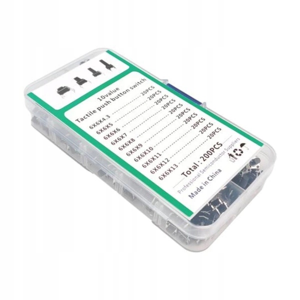 Zestaw XXL Przycisków TACT 200 Sztuk - Tact Switch Micro-Switch Różne Typy