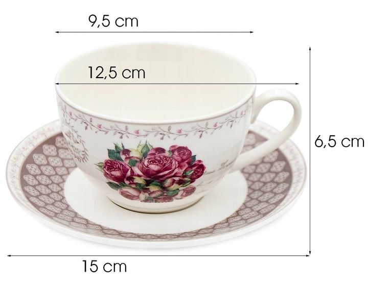 KOMPLET filiżanek 270ml ze spodkiem 2+2 BELLA FIORE zestaw kawowy