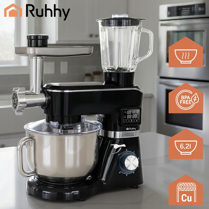 Robot Kuchenny Planetarny z Podgrzewaną Misą 6,2L Wielofunkcyjny +