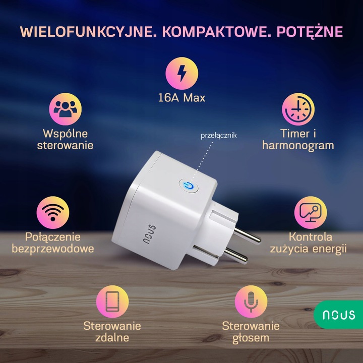 Inteligentne gniazdko WiFi NOUS A7 TUYA WATOMIERZ PROGRAMATOR TIMER 16A