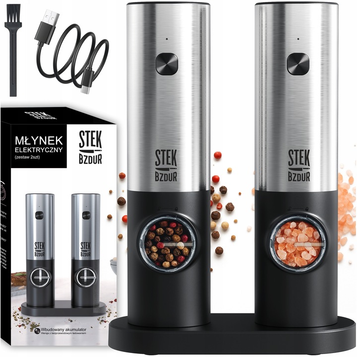 2x Elektryczny Młynek do Mielenia Pieprzu i Soli AKUMULATOR USB