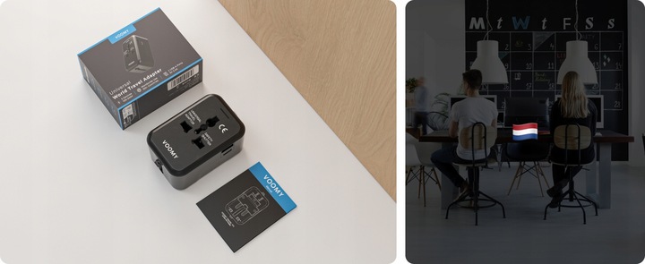 Przejsciowka adapter wtyczka angielska VOOMY, 1x USB-C & 1x USB-A, Czarna