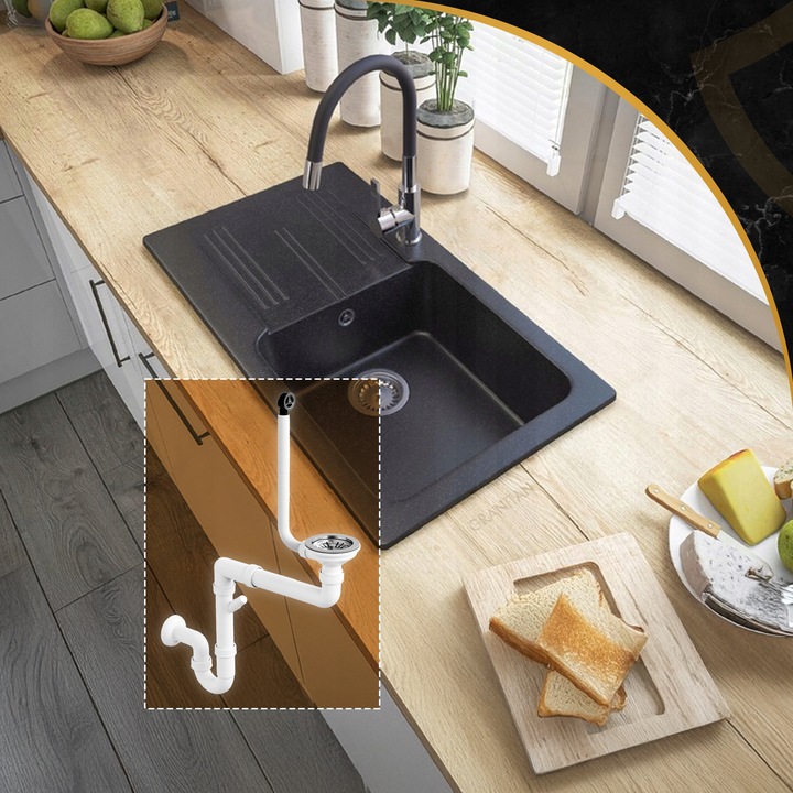 SYFON MANUALNY JEDNOKOMOROWY ZLEWOZMYWAKOWY KUCHENNY ANTYPRZELEWOWY