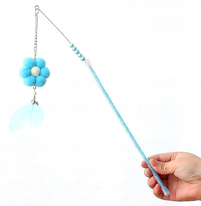 ZABAWKA DLA KOTA WĘDKA piórka kwiat 12 NIEBIESKA