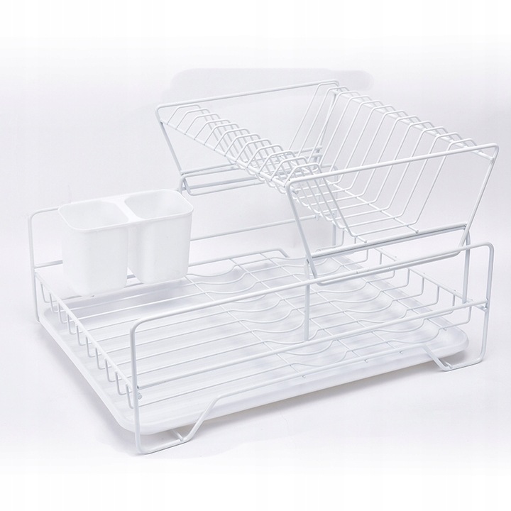 SUSZARKA DO NACZYŃ STOJĄCA BIAŁA DWUPOZIOMOWA OCIEKACZ Z TACKĄ W