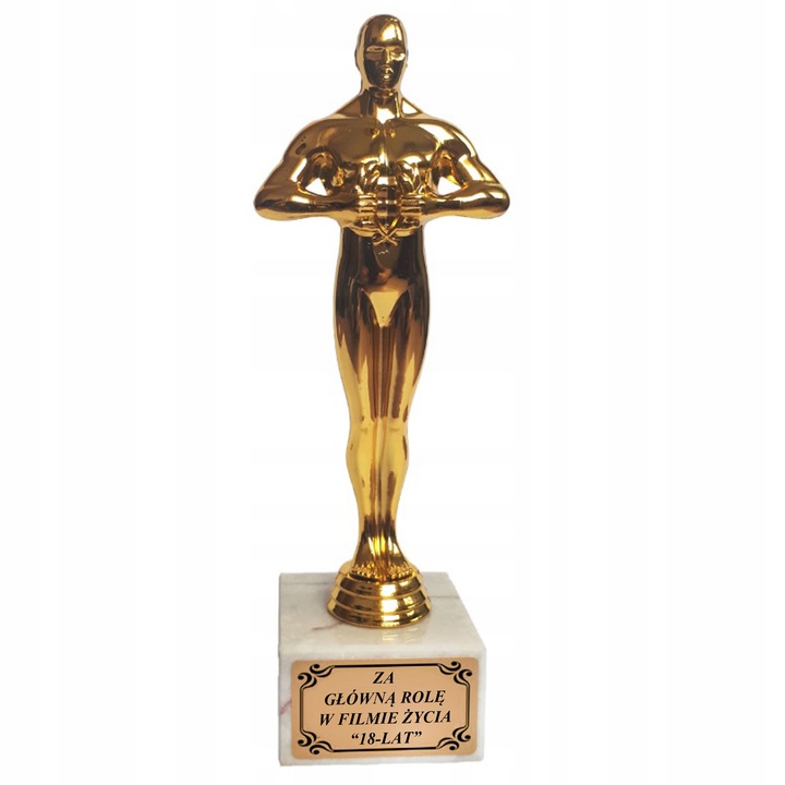STATUETKA PREZENT 18 30 40 50 DOWOLNE URODZINY TWÓJ WŁASNY TEKST OSKAR