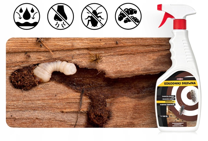 STRONG SILNY ŚRODEK NA KORNIKI KOŁATKI SPUSZCZELE PERMETRYNA SPRAY 450