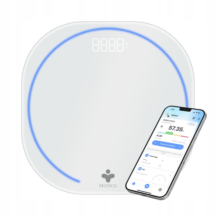 WAGA ŁAZIENKOWA ELEKTRONICZNA MEDICO, SMART, APLIKACJA PO POLSKU, BMI