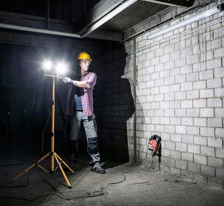 ZESTAW Statyw 1,6 m + Naświetlacz Halogen Budowlany 2x 50W LED 11000lm