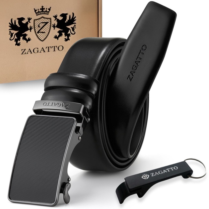 Pasek skórzany męski CZARNY automatyczny SZEROKI skóra naturalna