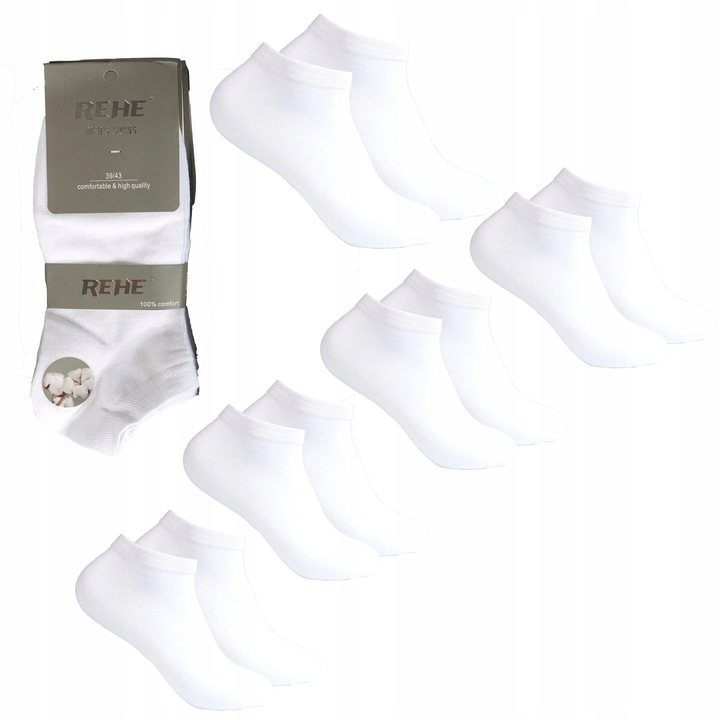 SKARPETKI STOPKI BAWEŁNIANE DAMSKIE białe WYGODNE GŁADKIE 10-PAR REHE 35-39