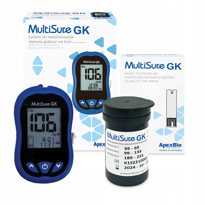 Ketometr Glukometr 2w1 Multisure GK pomiar glukozy ketonów + paski glukoza