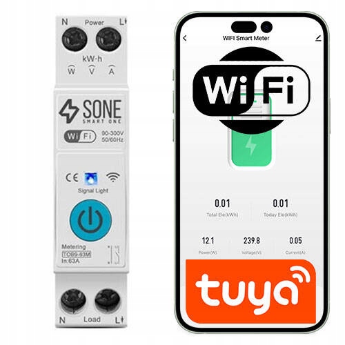 Przekaźnik WIFI 16A TUYA SMART Z POMIAREM ZUŻYCIEM DIN ZDALNE