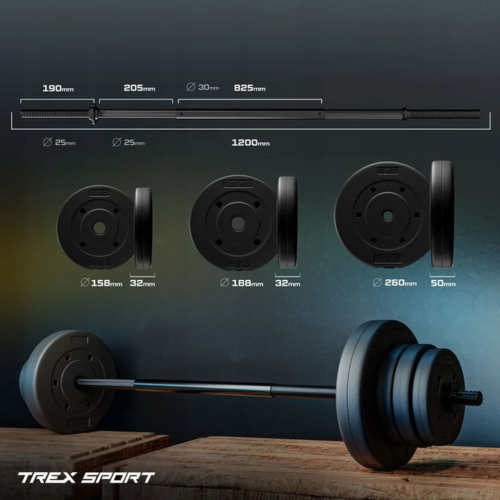 Sztanga do ćwiczeń zestaw obciążeń bitumicznych gryf 22kg Trex Sport