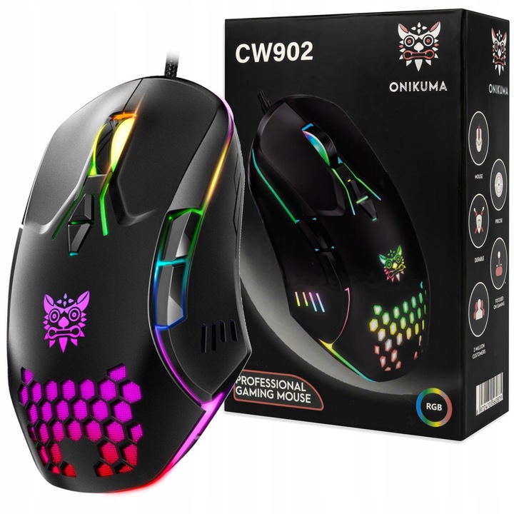 ONIKUMA CW902 PRZEWODOWA MYSZ KOMPUTEROWA GAMINGOWA PODŚWIETLENIE RGB 1,5M