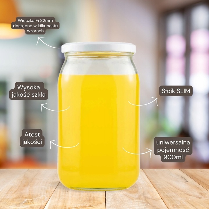 8x Słoik 900ml z zakrętką fi82 na MIÓD DŻEM PRZETWORY słoiki szklane