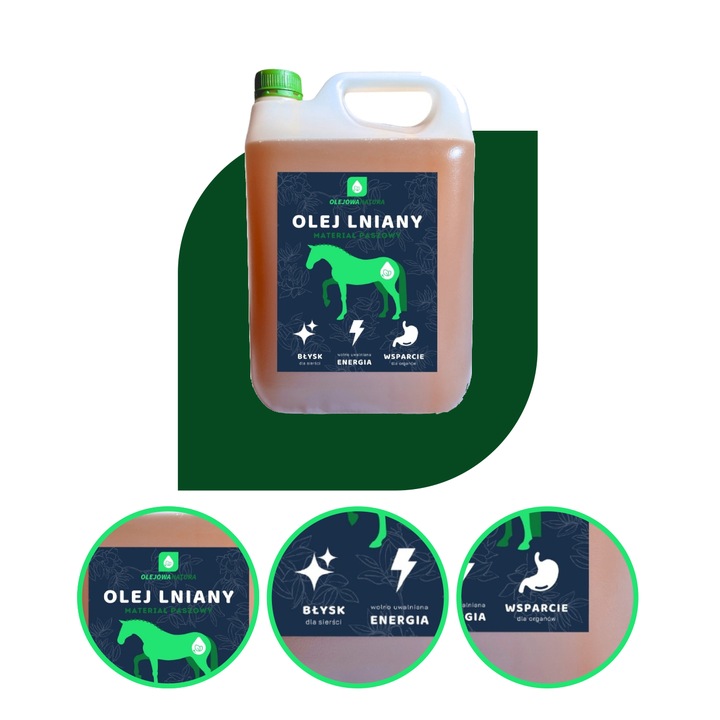OLEJ LNIANY DLA KONI 5L PASZA DLA ZWIERZĄT + STRZYKAWKA