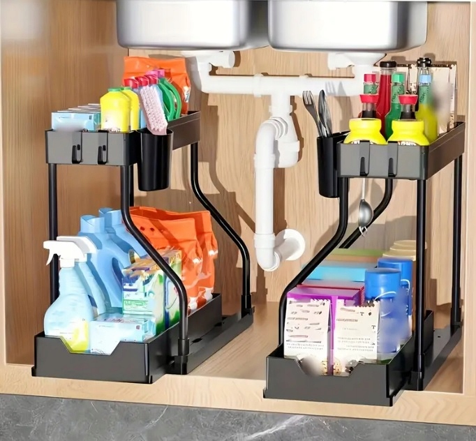 ORGANIZER POD ZLEW 2 POZIOMOWY WYSUWANA PÓŁKA STOJAK REGAŁ DO KUCHNI