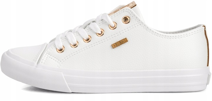 BIG STAR DAMSKIE BIAŁE TRAMPKI ZE ZŁOTYM TEKSTYLNE KLASYCZNE EKOSKÓRA r. 39