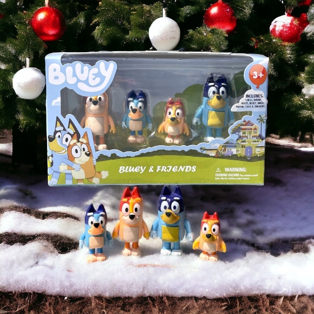 Zestaw Figurek z Bajki BLUEY & FAMILY RODZINA BINGO RADOSNA ZABAWA 4 SZT