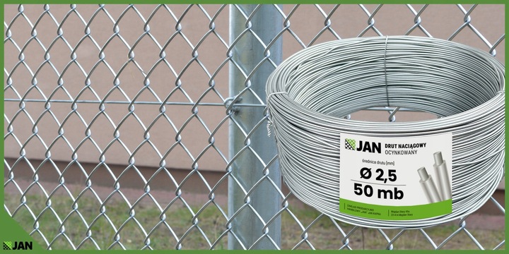 DRUT ocynkowany NACIĄGOWY sadowniczy 2,5 do SIATKI OGRODZENIOWEJ 50m