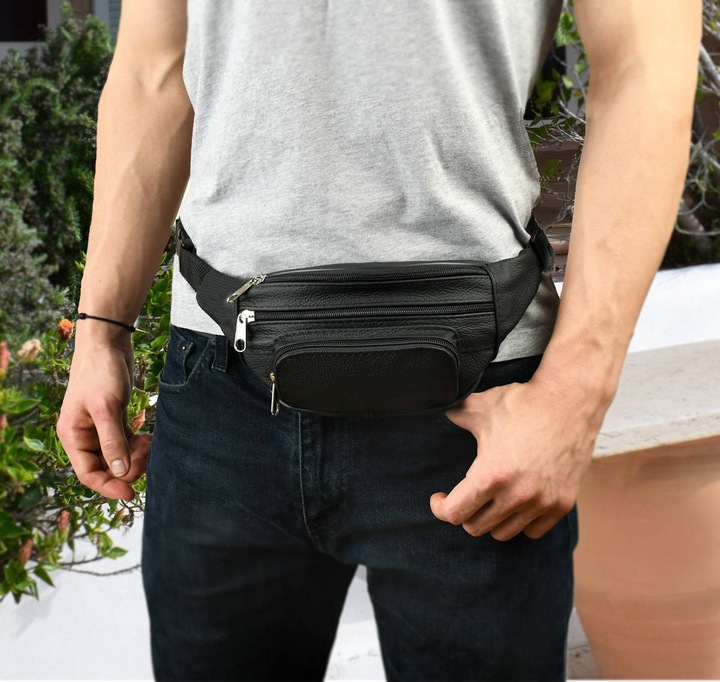 SASZETKA męska nerka biodrowa z paskiem Skóra